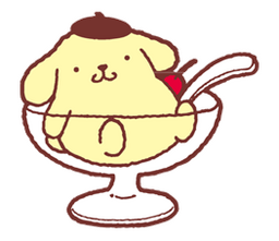 pomppompurin sitting in a glass with a cherry